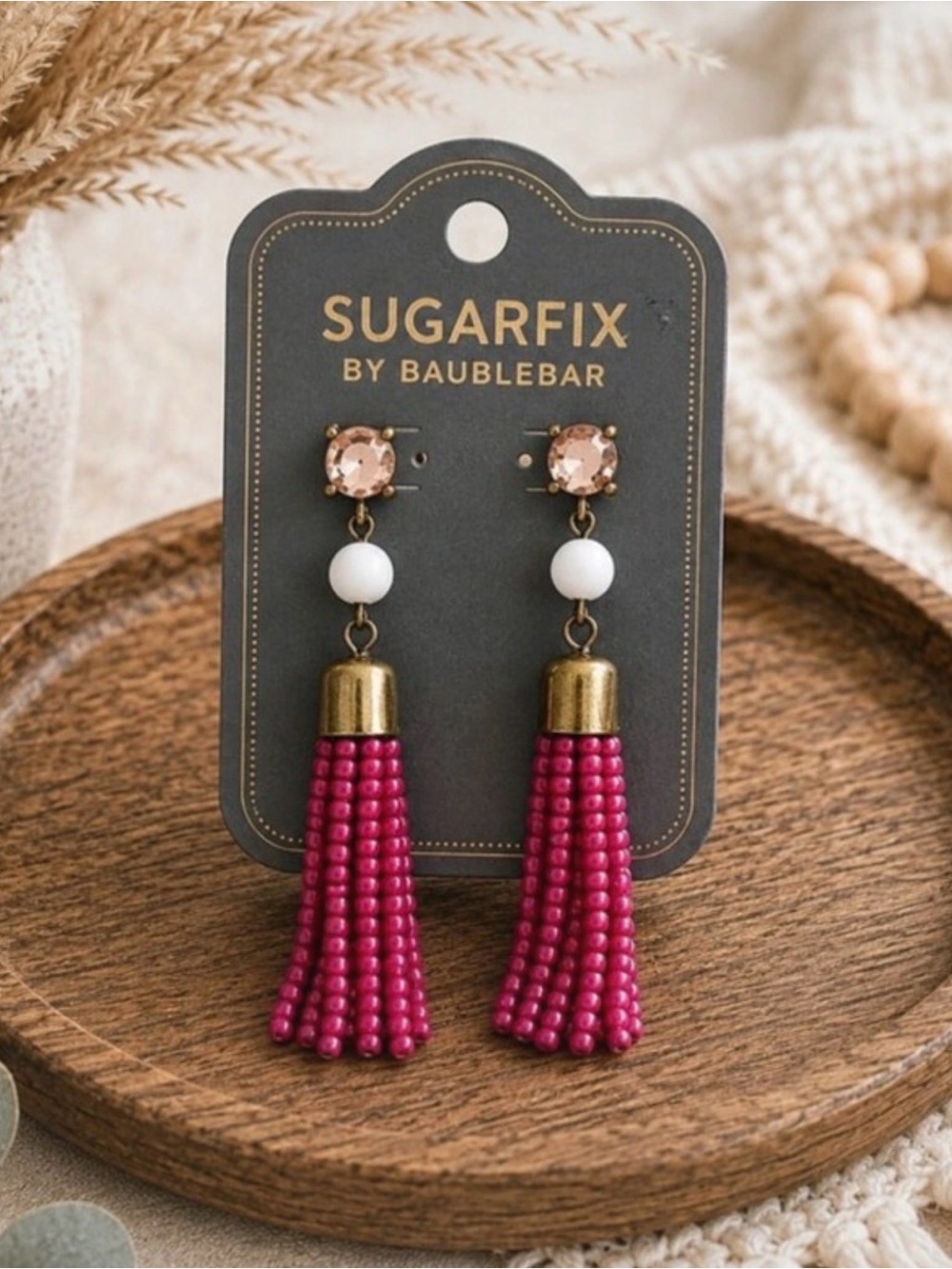 Sugarfix by BaubleBar Burgundy Beaded Tassel Drop Earrings NWT
